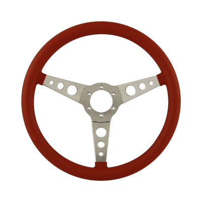 15" Aluminium 6 Bolt Steering Wheel Burgundy Leather Full-Wrap Spokes w/Holes