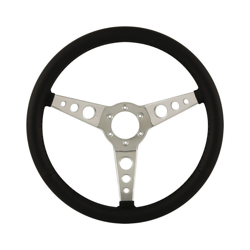 15" Aluminium 6 Bolt Steering Wheel Black Leather Full-Wrap Spokes w/Holes