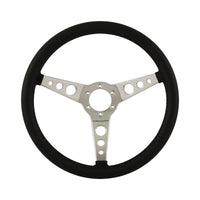 15" Aluminium 6 Bolt Steering Wheel Black Leather Full-Wrap Spokes w/Holes