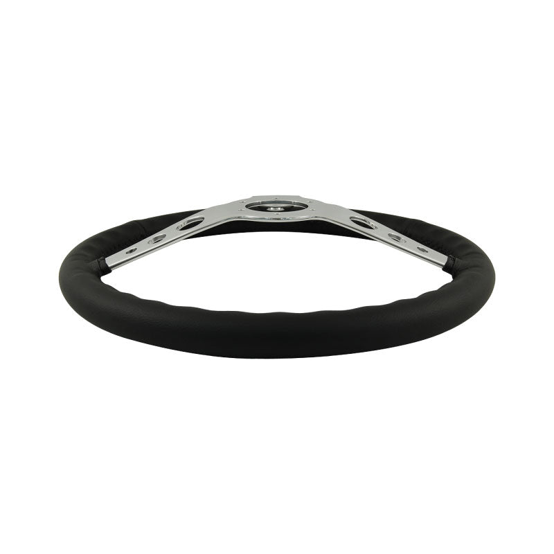 15" Aluminium 6 Bolt Steering Wheel Black Leather Full-Wrap Spokes w/Holes