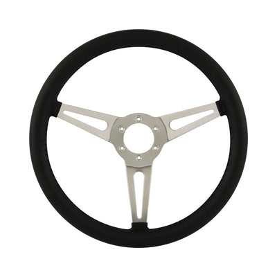 15" Aluminium 6 Bolt Steering Wheel Black Leather Full-Wrap Slotted Spokes