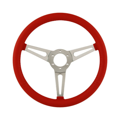 15" Aluminium 6 Bolt Steering Wheel Red Leather Full-Wrap Slotted Spokes