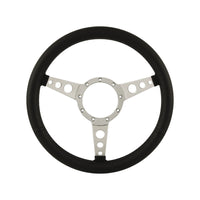 14" Aluminium 9 Bolt Steering Wheel Black Leather Full-Wrap Spokes w/Holes