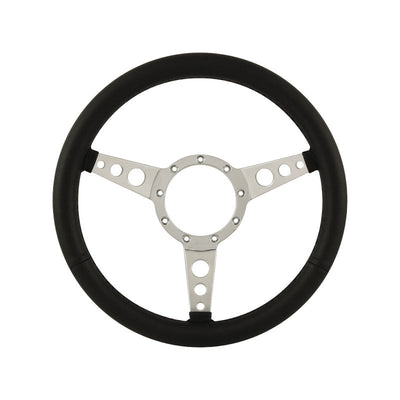14" Aluminium 9 Bolt Steering Wheel Black Leather Full-Wrap Spokes w/Holes
