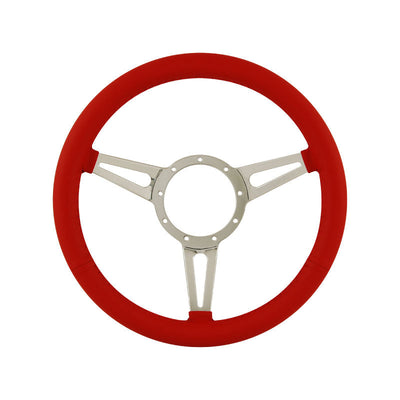 14" Aluminium 9 Bolt Steering Wheel Red Leather Full-Wrap Slotted Spokes