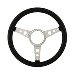 15" Aluminium 9 Bolt Steering Wheel Black Leather Full-Wrap Spokes w/Holes