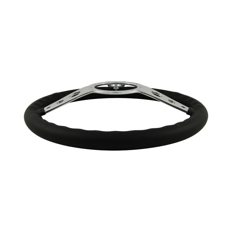 15" Aluminium 9 Bolt Steering Wheel Black Leather Full-Wrap Spokes w/Holes