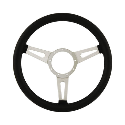 15" Aluminium 9 Bolt Steering Wheel Black Leather Full-Wrap Slotted Spokes