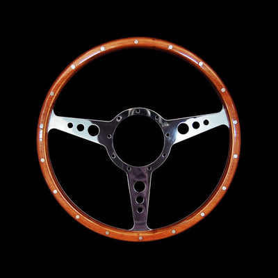 Classic 3 Spoke Flat 14" Wood Rim Steering Wheel 9 Bolt Mg Street Rod Custom
