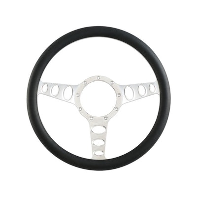 Cal Custom 14" Outlaw Billet Aluminium Steering Wheel, Black Leather Half-Wrap