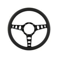 CAL CUSTOM 14" OUTLAW BILLET STEERING WHEEL BLACK ½ WRAP Anodised Black Spokes & Finger Notches