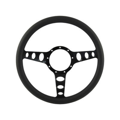 CAL CUSTOM 14" OUTLAW BILLET STEERING WHEEL BLACK ½ WRAP Anodised Black Spokes & Finger Notches