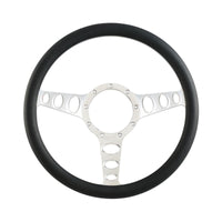 Cal Custom 15.5" Outlaw Billet Aluminium Steering Wheel, Black Leather Half-Wrap
