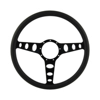 Cal Custom 15.5" Outlaw Billet Steering Wheel Black 1/2 Wrap Anodised Black Spokes & Finger Notches
