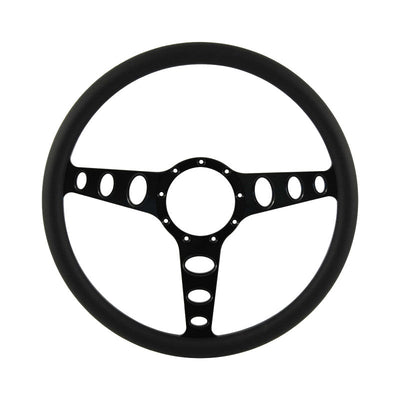 CAL CUSTOM 15.5" OUTLAW BILLET STEERING WHEEL BLACK ½ WRAP Anodised Black Spokes & Finger Notches