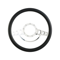 Cal Custom 14" Classic Billet Aluminium Steering Wheel, Black Leather Half-Wrap