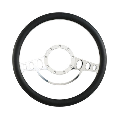 Cal Custom 15.5" Classic Billet Aluminium Steering Wheel, Black Leather Half-Wrap