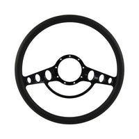 CAL CUSTOM 15.5" CLASSIC BILLET STEERING WHEEL BLACK ½ WRAP Anodised Black Spokes & Finger Notches