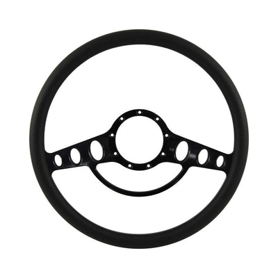 CAL CUSTOM 15.5" CLASSIC BILLET STEERING WHEEL BLACK ½ WRAP Anodised Black Spokes & Finger Notches