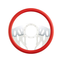 Cal Custom 14" Fire Billet Aluminium Steering Wheel, Red Leather Half-Wrap