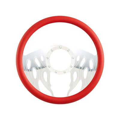 Cal Custom 14" Fire Billet Aluminium Steering Wheel, Red Leather Half-Wrap