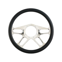 Cal Custom 14" Hustler Billet Aluminium Steering Wheel, Black Leather Half-Wrap