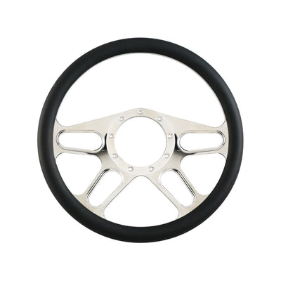 Cal Custom 14" Hustler Billet Aluminium Steering Wheel, Black Leather Half-Wrap