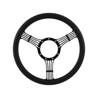 CAL CUSTOM 14" BANJO BILLET STEERING WHEEL BLACK ½ WRAP Anodised Black Spokes & Finger Notches