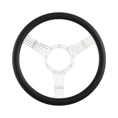Cal Custom 15.5" Banjo Billet Aluminium Steering Wheel, Black Leather Half-Wrap