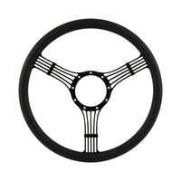 CAL CUSTOM 15.5" BANJO BILLET STEERING WHEEL BLACK ½ WRAP Anodised Black Spokes & Finger Notches