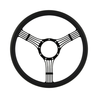 CAL CUSTOM 15.5" BANJO BILLET STEERING WHEEL BLACK ½ WRAP Anodised Black Spokes & Finger Notches