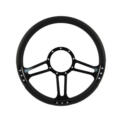 CAL CUSTOM 14" BOOST BILLET STEERING WHEEL BLACK ½ WRAP Anodised Black Spokes & Finger Notches