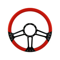 CAL CUSTOM 14" BOOST BILLET STEERING WHEEL RED ½ WRAP Anodised Black Spokes & Finger Notches