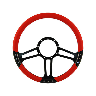 CAL CUSTOM 14" BOOST BILLET STEERING WHEEL RED ½ WRAP Anodised Black Spokes & Finger Notches