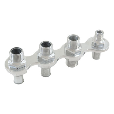 Cal Custom Polished Aluminium 4 Port A/C & Heater Bulkhead W/ 2 Push On Fittings