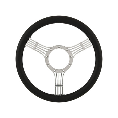 Cal Custom 14" Banjo Billet Aluminium 9 Bolt Steering Wheel Black Leather Full-Wrap