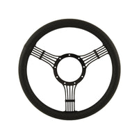 Cal Custom 14" Banjo Black Anodised Billet Aluminium 9 Bolt Steering Wheel Black Leather Full-Wrap