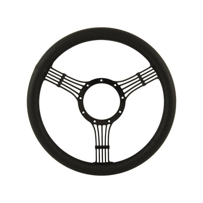 Cal Custom 14" Banjo Black Anodised Billet Aluminium 9 Bolt Steering Wheel Black Leather Full-Wrap