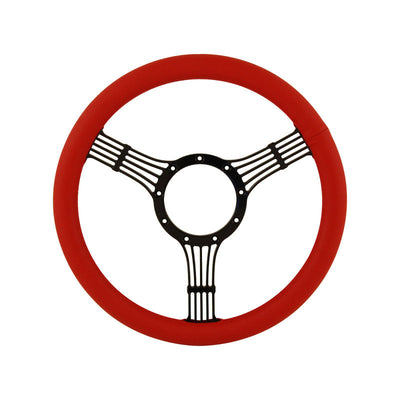 Cal Custom 14" Banjo Black Anodised Billet Aluminium 9 Bolt Steering Wheel Red Leather Full-Wrap