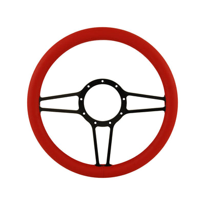 Cal Custom 14" Street Lite Black Anodised Billet Aluminium 9 Bolt Steering Wheel Red Leather Full-Wrap