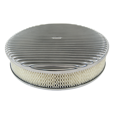 14" Round Air Cleaner Assembly and Filter Element - Full Finned Polished Aluminium