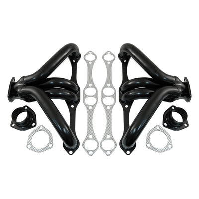 Cal Custom Small Block CHEV Tight Fit Headers Black Mild Steel - Suit Angle Plug Heads