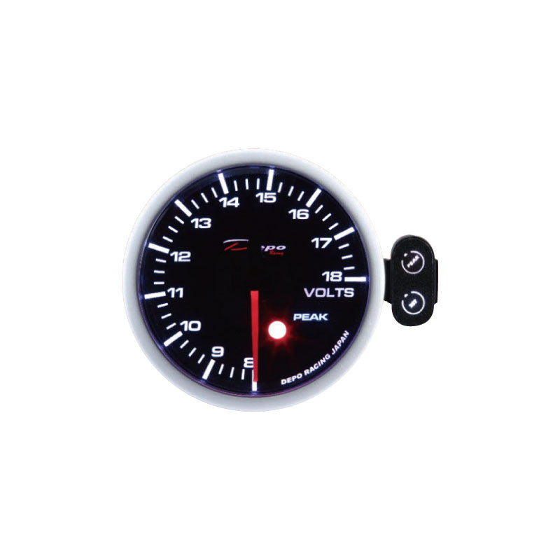 Depo Racing Volt Stepper Motor Gauge 52mm Peak Recall Series with Smoked Lens