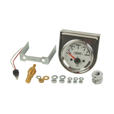 Derale Lighted Black on White 2-1/16" Electric Oil Temperature Gauge Kit 13009