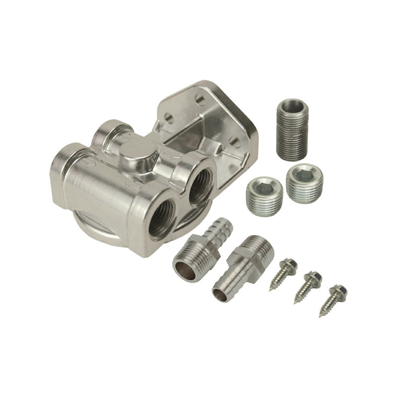 Derale Remote Filter Mount Single Side Ports 1/2" Npt 3-4"-16 Threads 15709