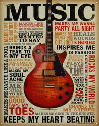 Music Inspires Me - Large Metal Tin Sign 40.6cm x 31.7cm Genuine American Made