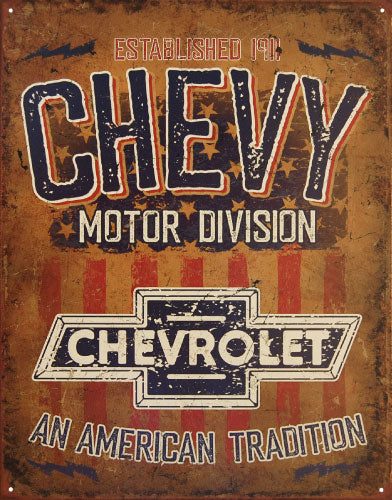 Chevy Motor Division - Large Metal Tin Sign 31.7cm x 40.6cm Genuine American Made