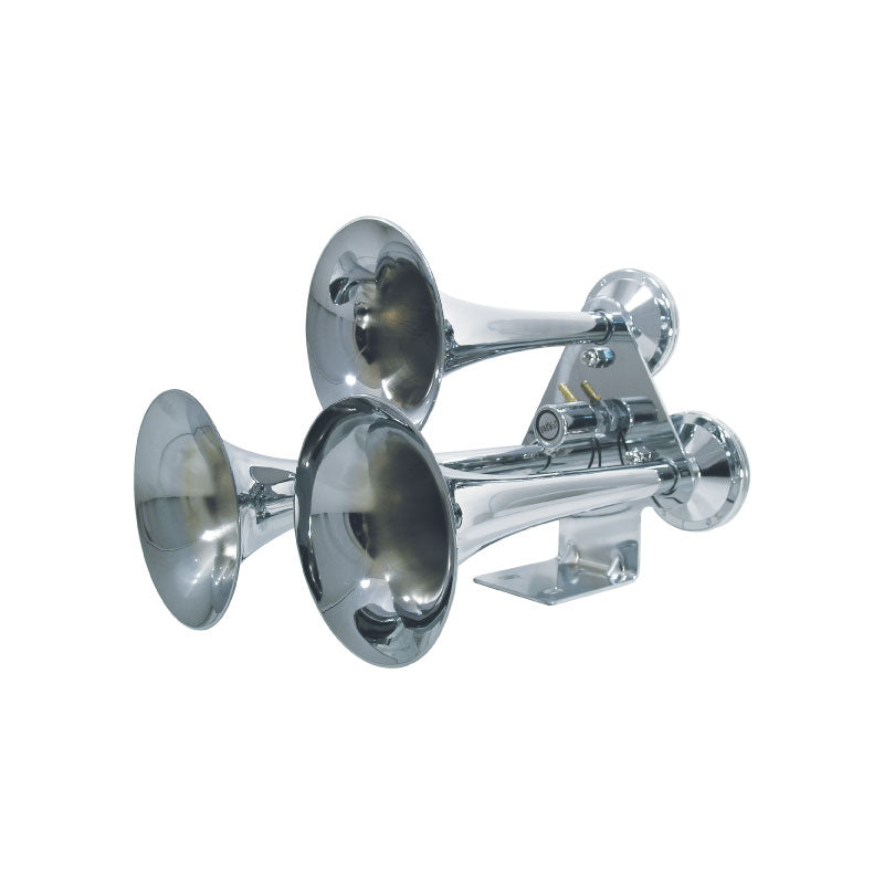 Triple Chrome Truck Train Air Horns 12V 24V - Extra Loud for Kenworth, Mack, Peterbilt
