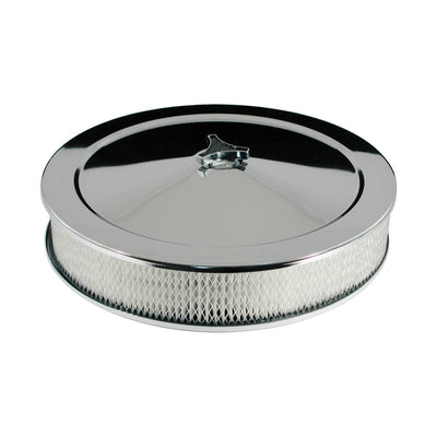 Air Cleaner Chrome 14" X 3" Recessed Base 5-1/8" Neck Holley, Edelbrock, Rochester, Quadrajet
