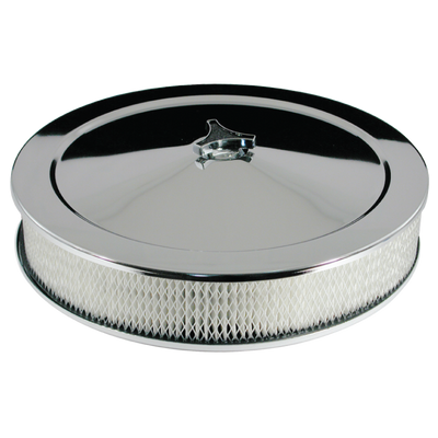 Air Cleaner Chrome 14" X 3" Recessed Base 5-1/8" Neck Holley, Edelbrock, Rochester, Quadrajet